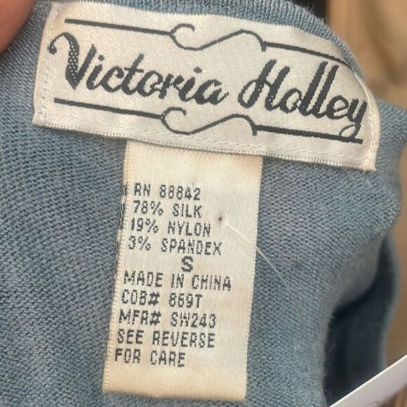 Victoria Holley Vintage Silk Blend Button Down Cardigan Light Blue Size‎ Small - Picture 8 of 8